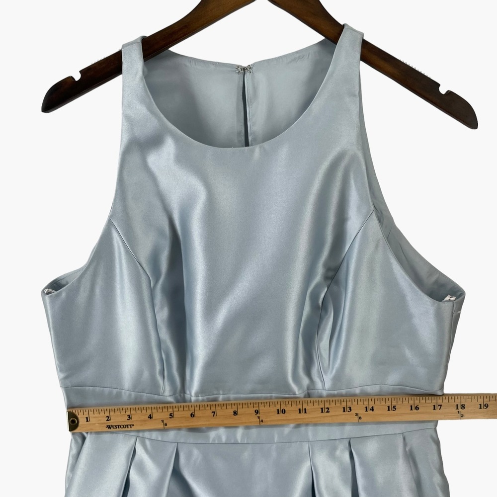 Alfred Sung Mist Blue High Neck Satin Dress Size 16 D769 - Picture 8 of 9